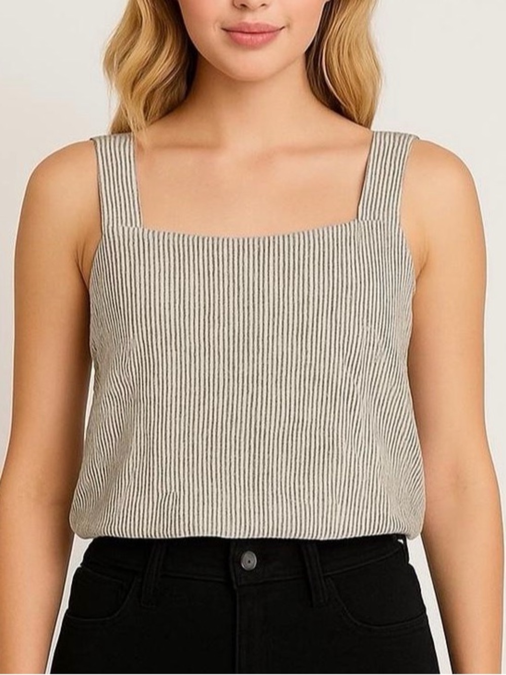 J.Crew Gray White Striped Seersucker Square Neck Camisole Tank XXS